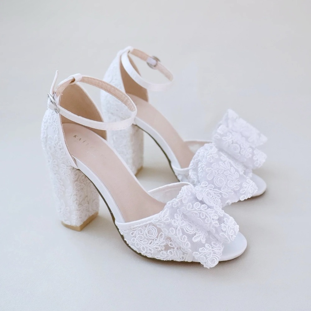 Kailee P Crochet Lace Block Heel with Oversized Crochet Lace Bow
